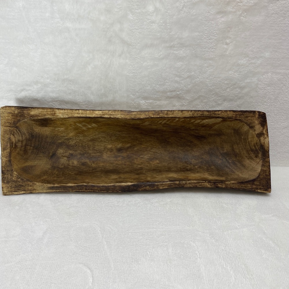 VTG Rustic Antique Hand Carved Wooden Dough Bowl Metal Feet Farmhouse Decor *See